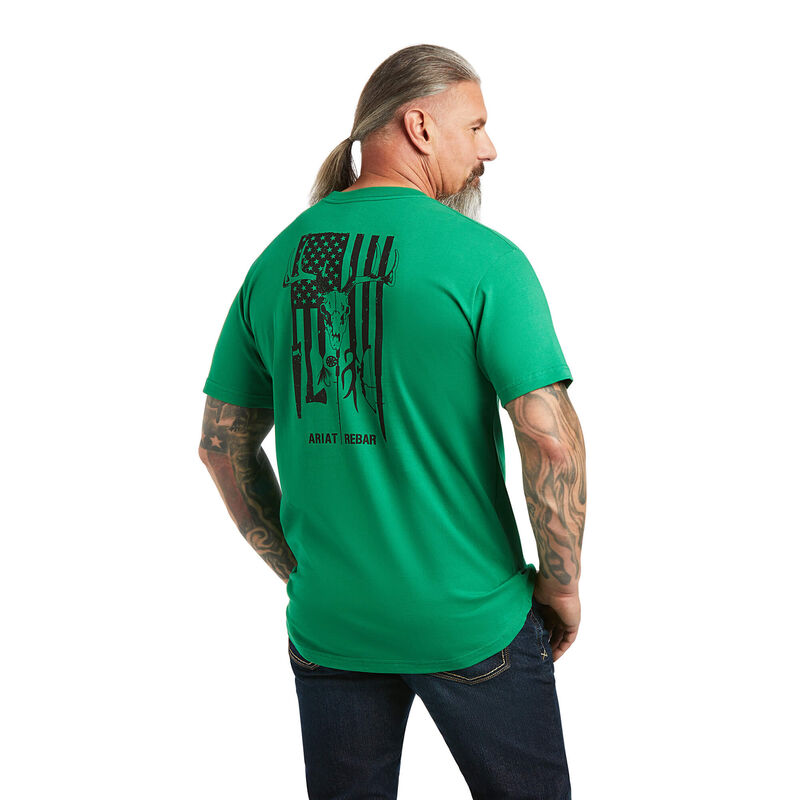 Camisetas Ariat Rebar Cotton Strong American Outdoors Verde Hombre - Chile 214-XYZJGA